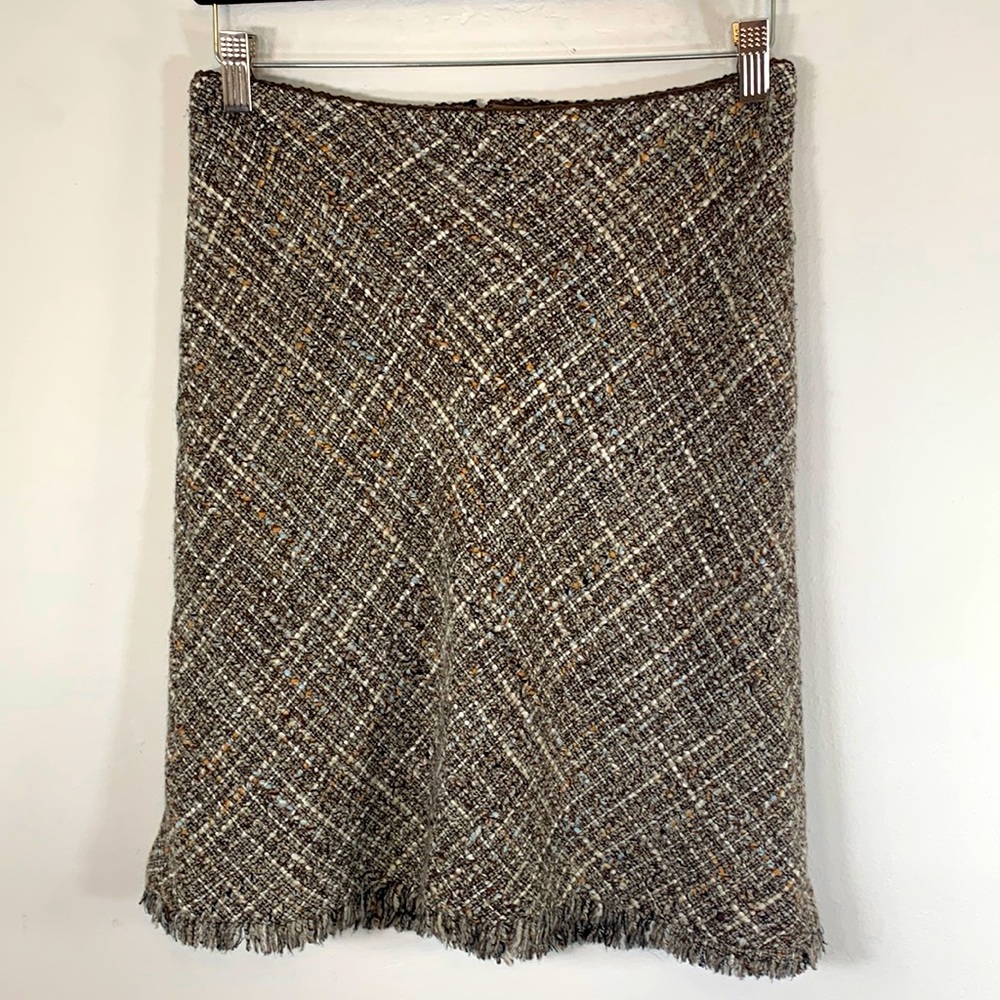 Kenneth Cole NY Tweed Fringe Wool Blend Women’s Size 2 Brown Lined Pencil Skirt